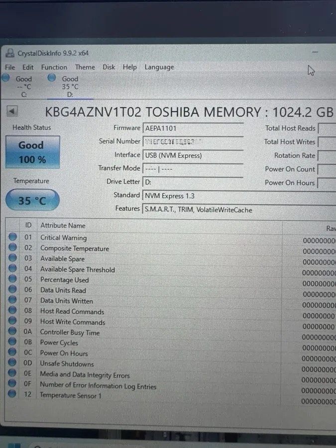 SSD-накопитель KIOXIA 1TB M.2 2280 BG4 NVMe PCIe Gen3x4 SSD KBG4AZNV1T02 100% He — фото лота 2