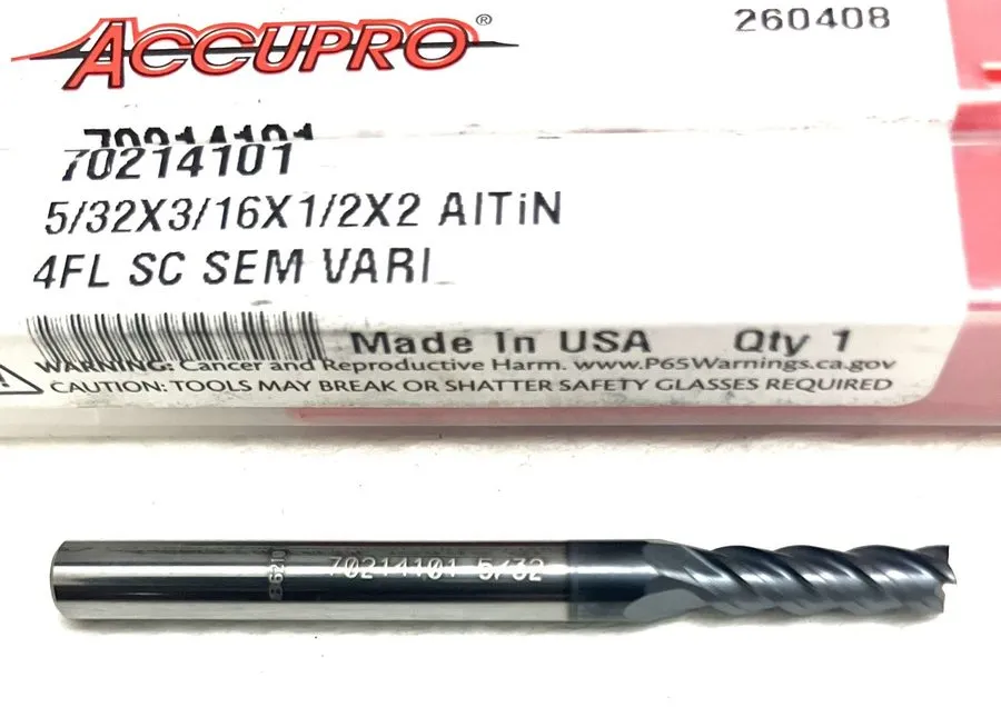 Режущий инструмент Accupro 5/32" 4FL Square End Mill Solid Carbide AlTiN 7021410 — фото лота 1