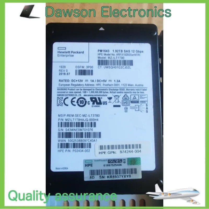 SSD-накопитель Samsung PM1643 1.92TB HPE 2.5" SAS SSD MZ-ILT1T90 P02434-002 MZIL