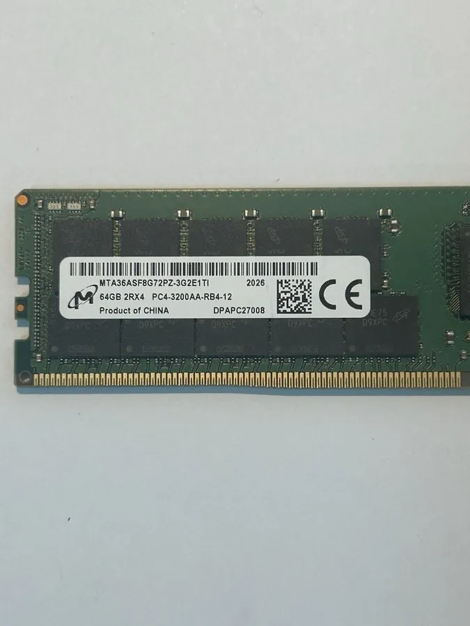 Модуль памяти RAM Micron 64GB 2Rx4 PC4-3200 DDR4 RDIMM 3200MHz MTA36ASF8G72PZ-3G — фото лота 1