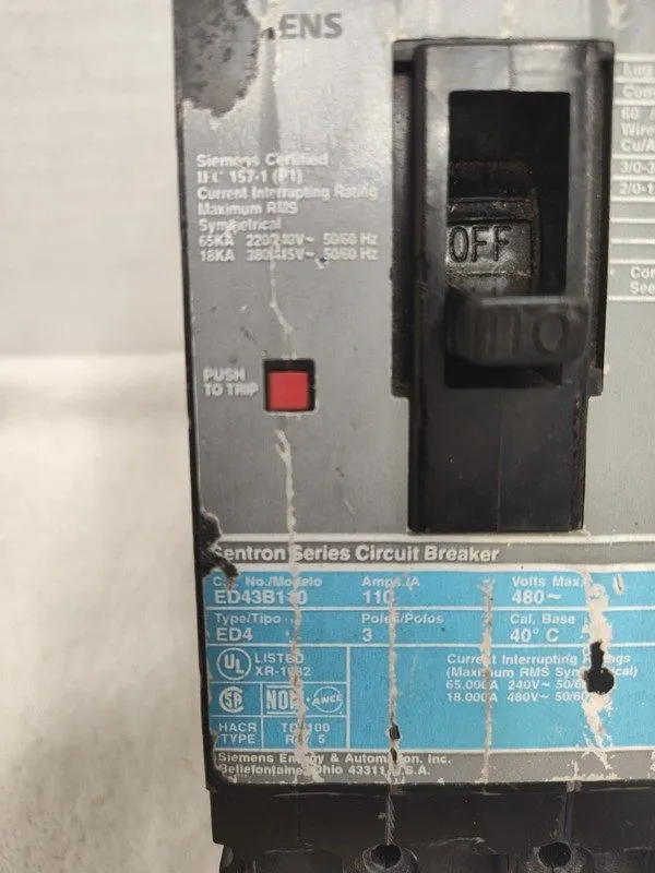 Автоматический выключатель ITE/SIEMENS SENTRON SERIES CIRCUIT BREAKER ED43B110 1 — фото лота 1