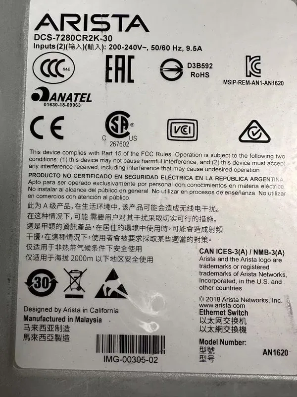 Коммутатор Arista DCS-7280CR2K-30-F 30x100Gbe QSFP Switch