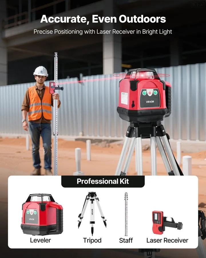 Нивелир VEVOR 1650ft Rotary Laser Level Kit Self Leveling Red Line 0.80 in/100 f
