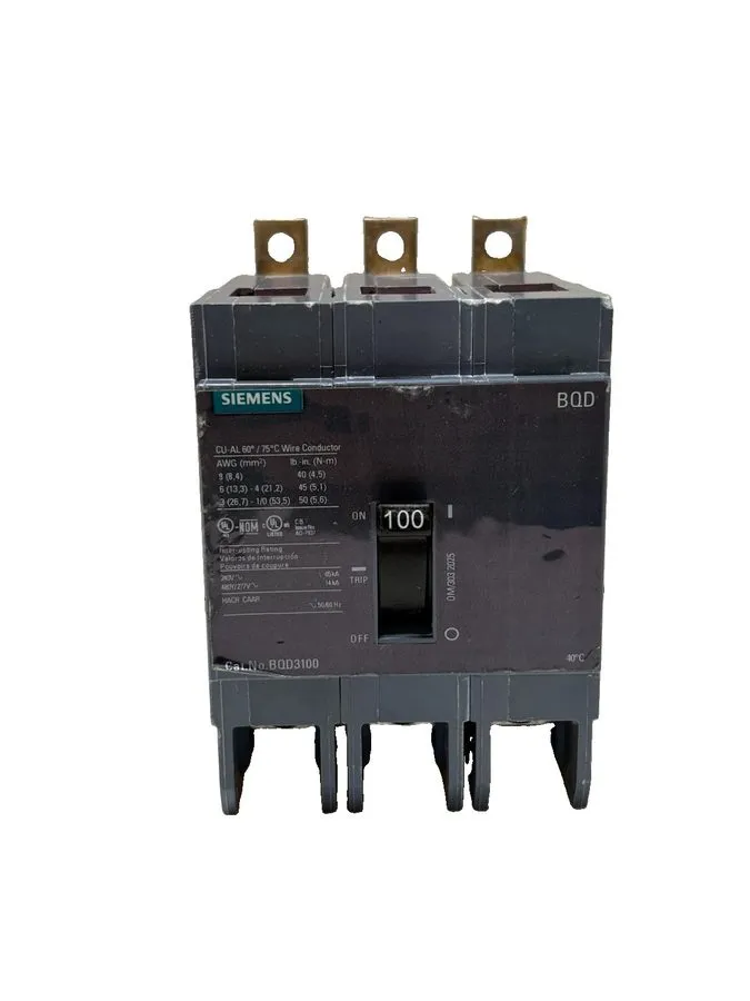 Автоматический выключатель Siemens BQD BQD3100 3 Pole 100 Amp 480V Circuit Break