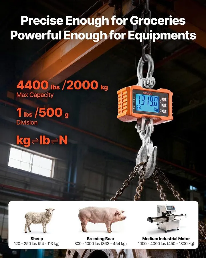 Весы Digital Crane Scale 4400 lbs Max Capacity Heavy Duty Industrial VEVOR 4400B — фото лота 1