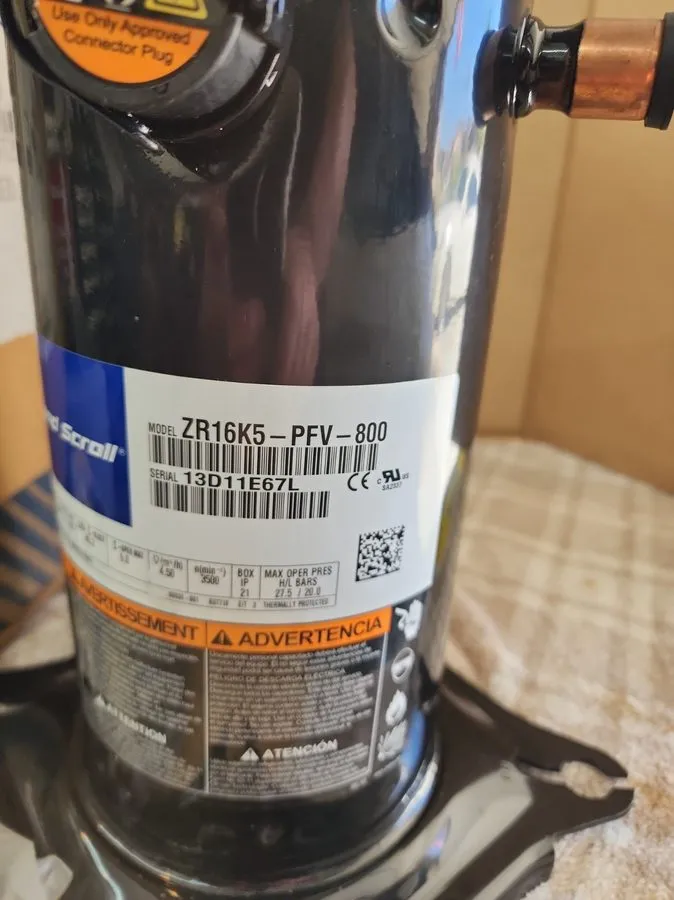 Компрессор Copeland Scroll ZR16K5E-PFV-800 A/C Compressor 15.500 BTUh R22 1PH — фото лота 1