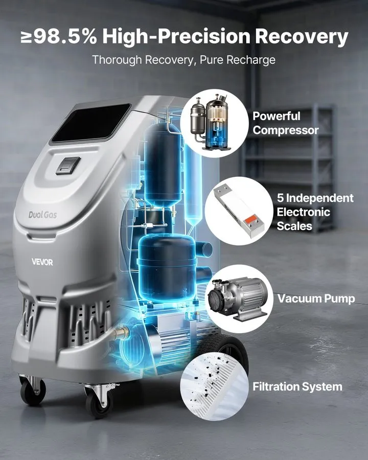 Станция обслуживания кондиционеров VEVOR Fully Automatic Refrigerant Recovery Ma — фото лота 2
