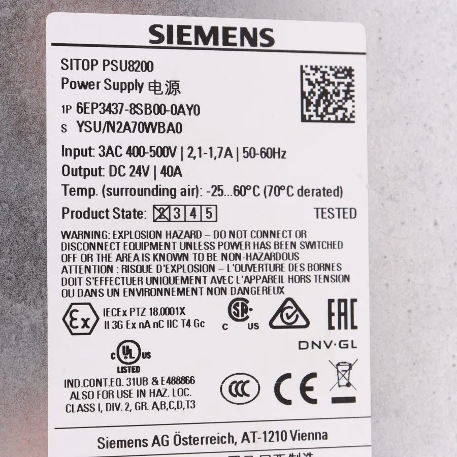 Блок питания Siemens 6EP3437-8SB00-0AY0 24VDC 40A Power Supply, SITOP PSU8200