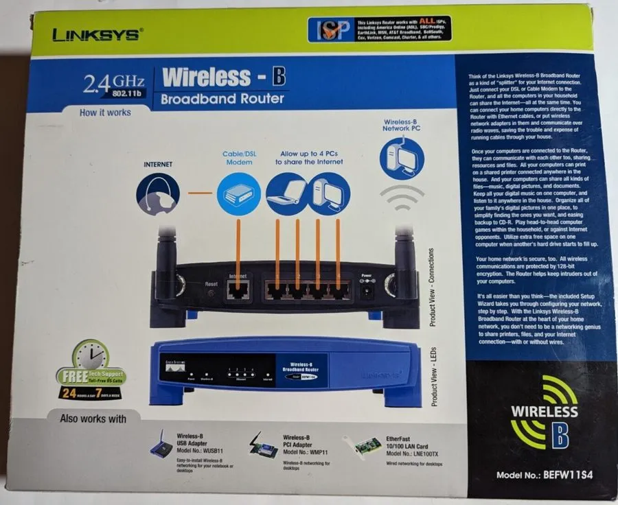 Маршрутизатор LINKSYS BEFW11S4 WIRELESS-B 2.4GHz 4-PORT BROADBAND ROUTER 802.11B