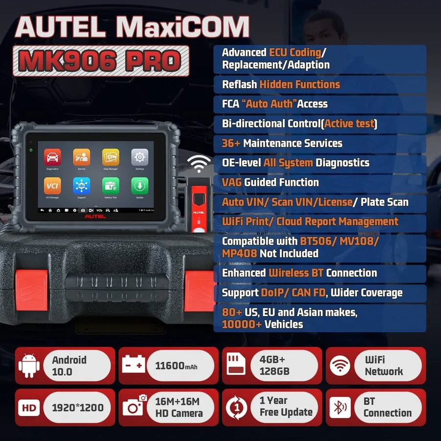 Диагностический сканер 2026 Autel MaxiSys MK906 Pro Coding Full Systems Diagnost