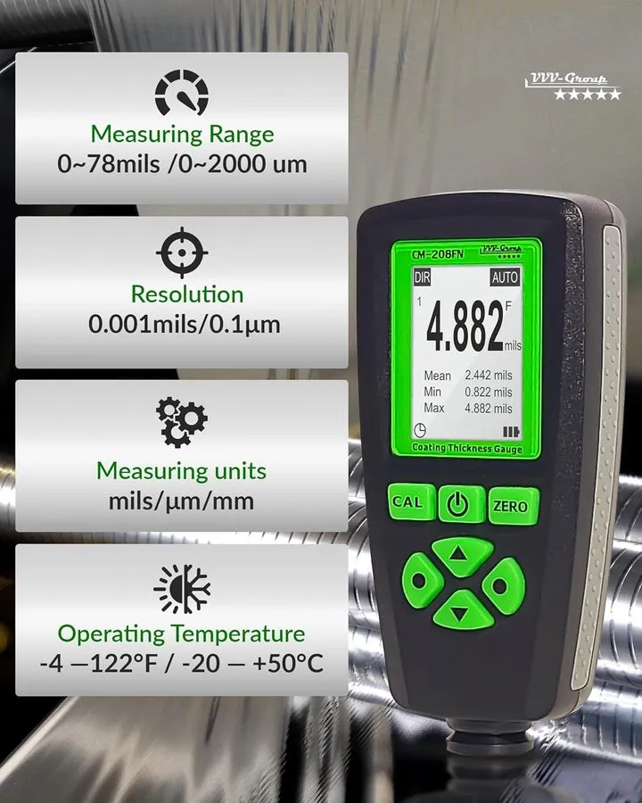 Толщиномер Coating Thickness Gauge CM-208FN 0-2000µm (0-78 mils) Industrial Pain — фото лота 2