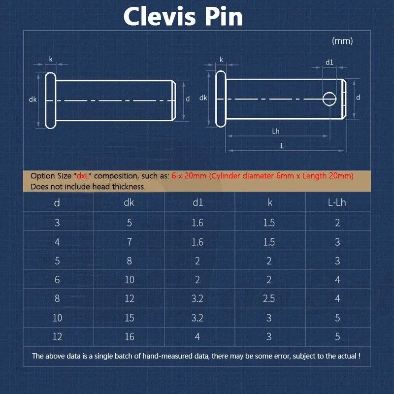 Такелажная скоба M3-M20 Clevis Pin Hinge Pin Retaining Pin Metric Rigging Pin A2