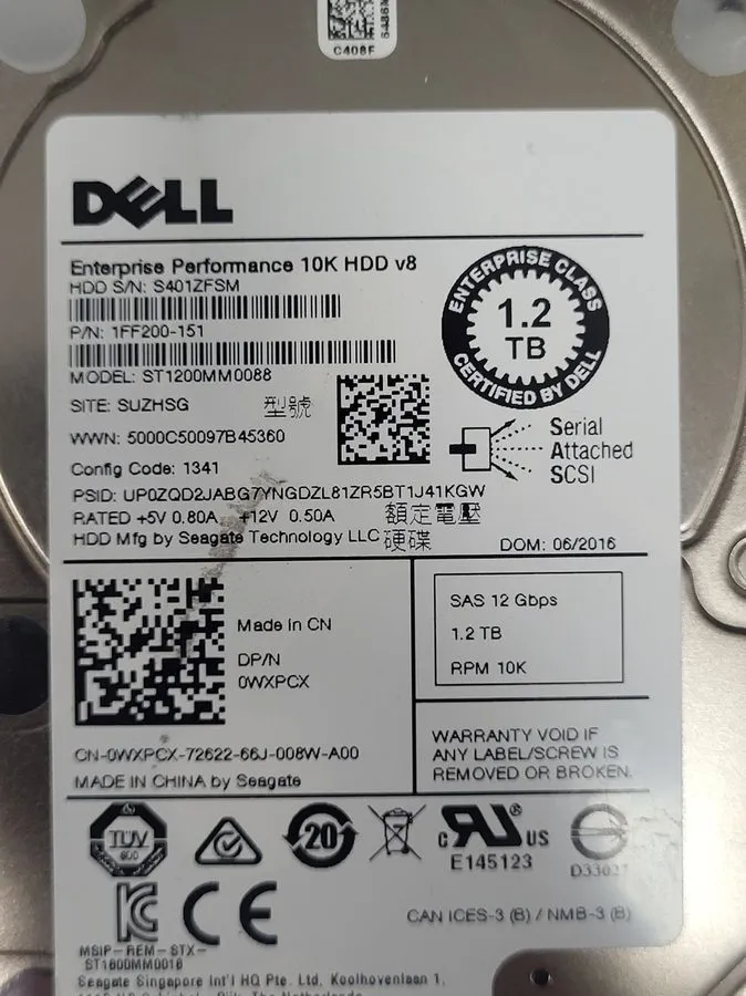 Жёсткий диск Dell 1FF200-151, 0J4TF2, 1.2TB 2.5" SAS Ent. Performance 10K HDD V8