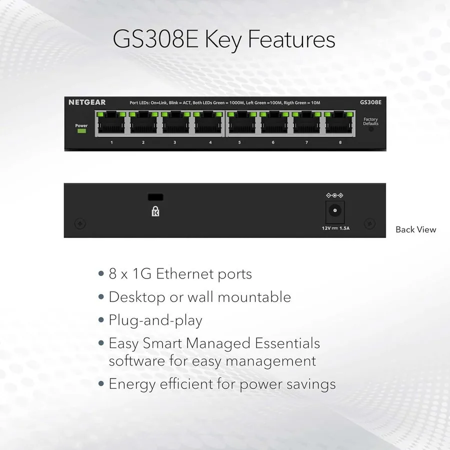 Коммутатор 8-Port Gigabit Ethernet Easy Smart Managed Essentials Switch (GS308E)