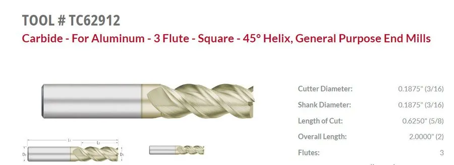 Режущий инструмент TITAN USA-TC62912 3/16, SE, 3FL, ALUMINUM END MILL, CARBIDE,  — фото лота 1