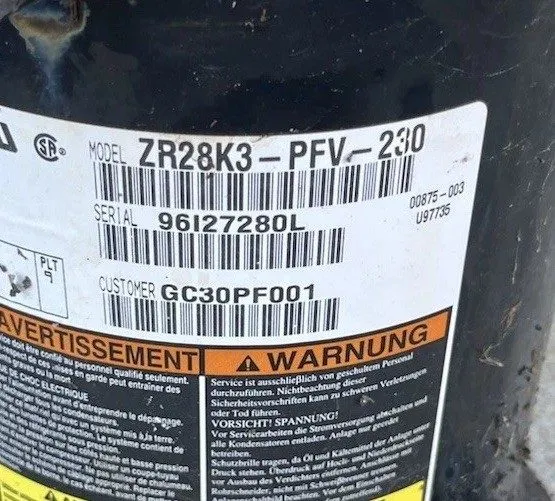 Компрессор Copeland ZR28K3-PFV-230 Compressor GC30PF001