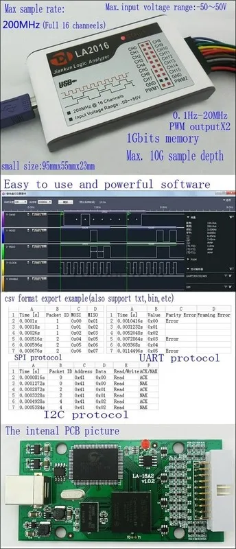 Логический анализатор LA2016 USB Logic Analyzer 16 Channels 200MHz Max Sample Ra