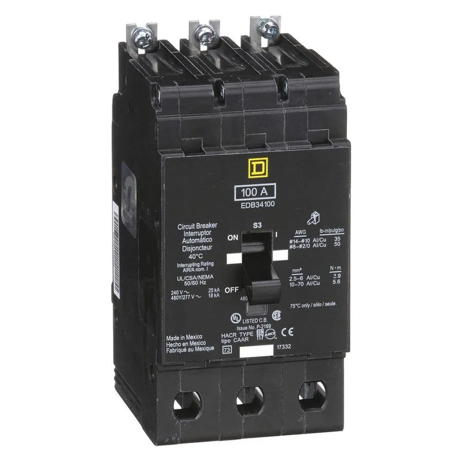 Автоматический выключатель SQUARE D EDB34100 EDB 3 POLE 100 AMP 480v CIRCUIT BRE — фото лота 1