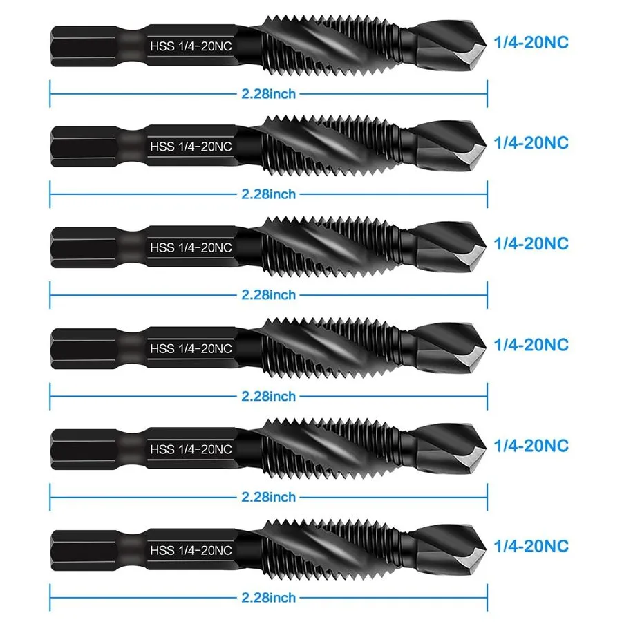 Режущий инструмент 6-Pc 1/4-20NC Combination Drill Tap Bit Set SAE, 1/4" UNC-20 