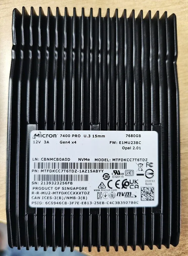 SSD-накопитель Micron 7450 PRO 7.68TB SSD U.3 15mm PCIe Gen4 x4 NVMe MTFDKCC7T6T
