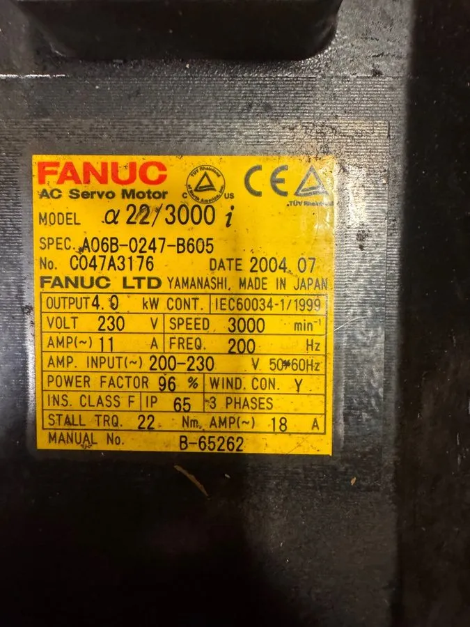 Серводвигатель Fanuc A06B-0247-B605 4kW 3000RPM 230VAC 3 Phase AC Servo Motor