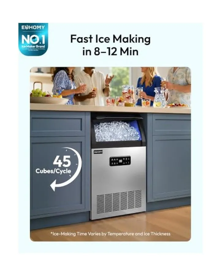 Льдогенератор EUHOMY Commercial Ice Maker,120lbs/24H,Under Counter,33lbs Bin,Wat