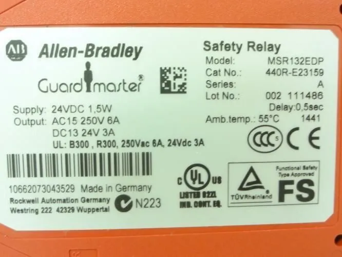 Реле безопасности 190841 New- Allen-Bradley MSR132EDP Safety Relay; 24VDC; 3A