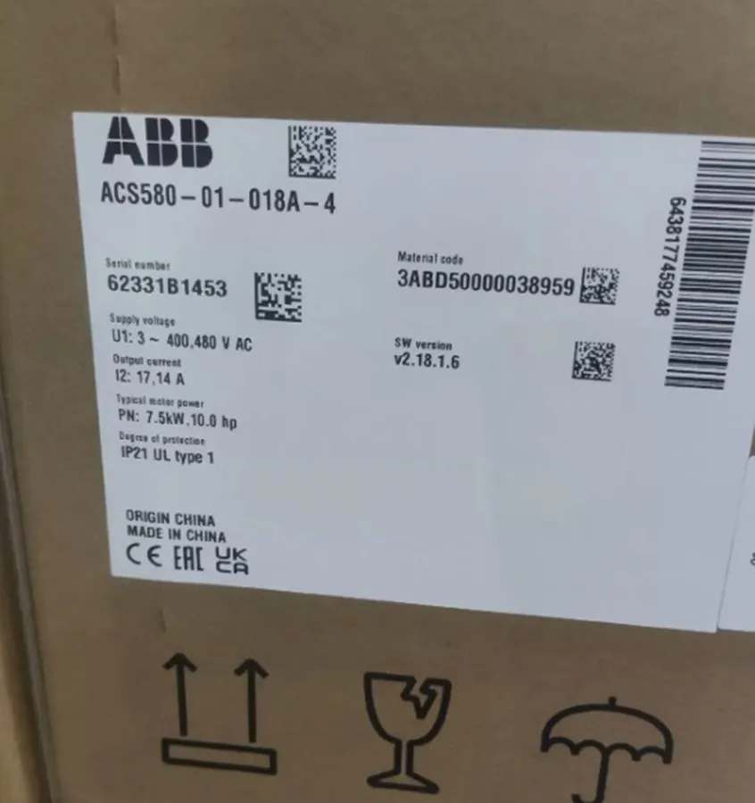 Частотный преобразователь ABB ACS580-01-018A-4: 7.5 kW, IN: 17.0 A