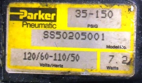 Пневмоцилиндр Parker HHB2005001 Pneumatic Cylinder 35-150PSIG 110/120V 7.2W