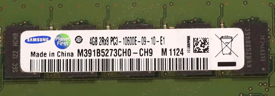 Модуль памяти Samsung 4GB DDR3 RAM PC3-10600E ECC Unbuffered M391B5273CH0-CH9