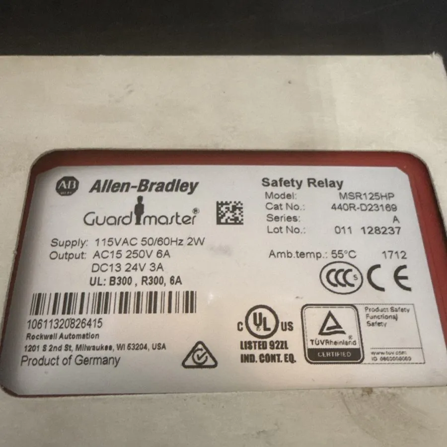 Реле безопасности ALLEN-BRADLEY 440R-D23169 MSR125HP SAFETY RELAY 115VAC 2NO