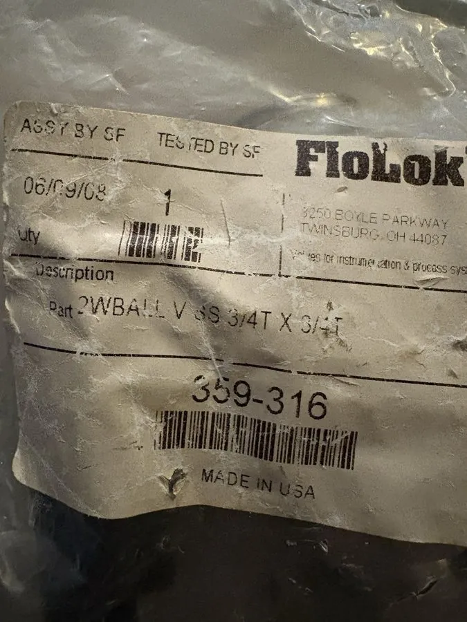 Клапан FloLok 359-316 2-Way Ball Valve 316 SS 3/4” Tube x 3/4” Tube Stainless — фото лота 1