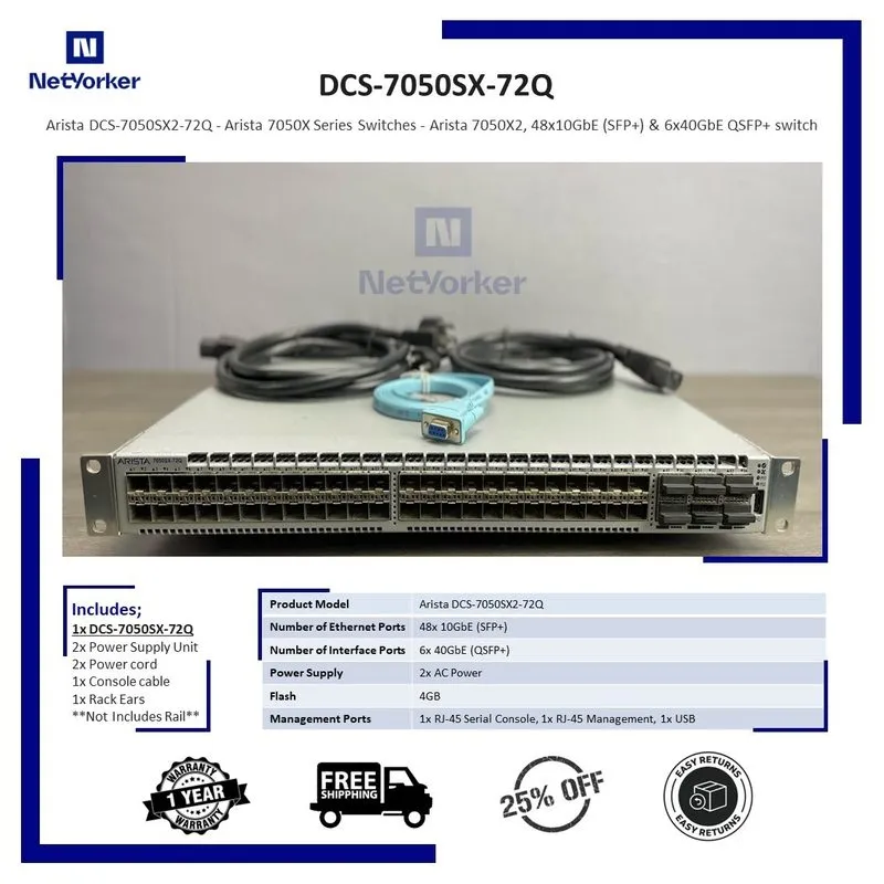 Коммутатор Arista DCS-7050SX-72Q 48-Port 10GbE SFP+ 4xQSFP Network Switch — фото лота 1