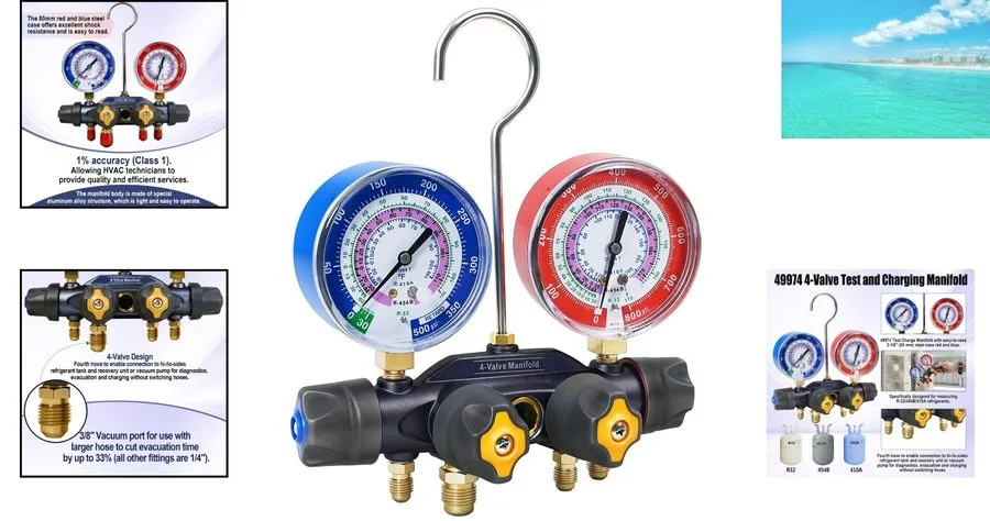 Манометрический коллектор Professional 4-Valve Charging Manifold with Sight Glas