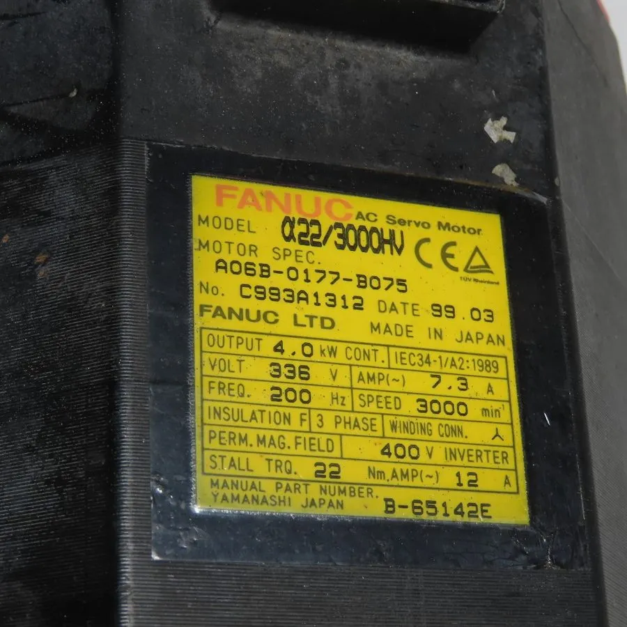 Серводвигатель Fanuc A06B-0177-B075 4.0kw AC Servo Motor 3000RPM 336V 3Ph 7.3A