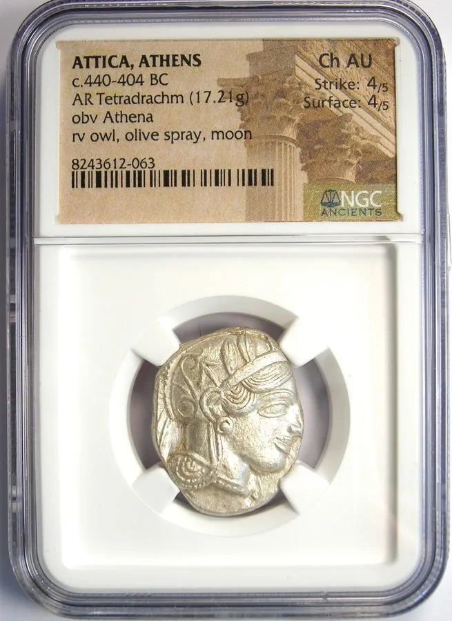 Лабораторный прибор Attica Athens Greek Silver Owl AR Tetradrachm 440-404 BC NGC