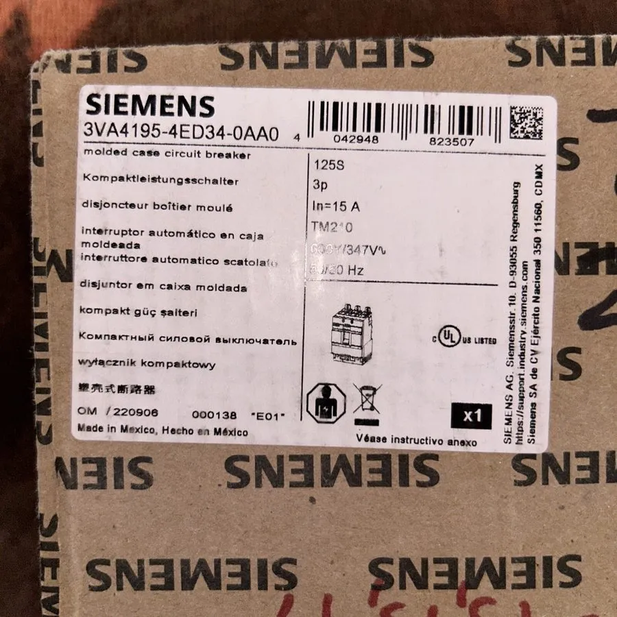 Автоматический выключатель SIemens 3VA4195-4ED34-0AA0 15A 480v 25kA 3P Bolt-on C