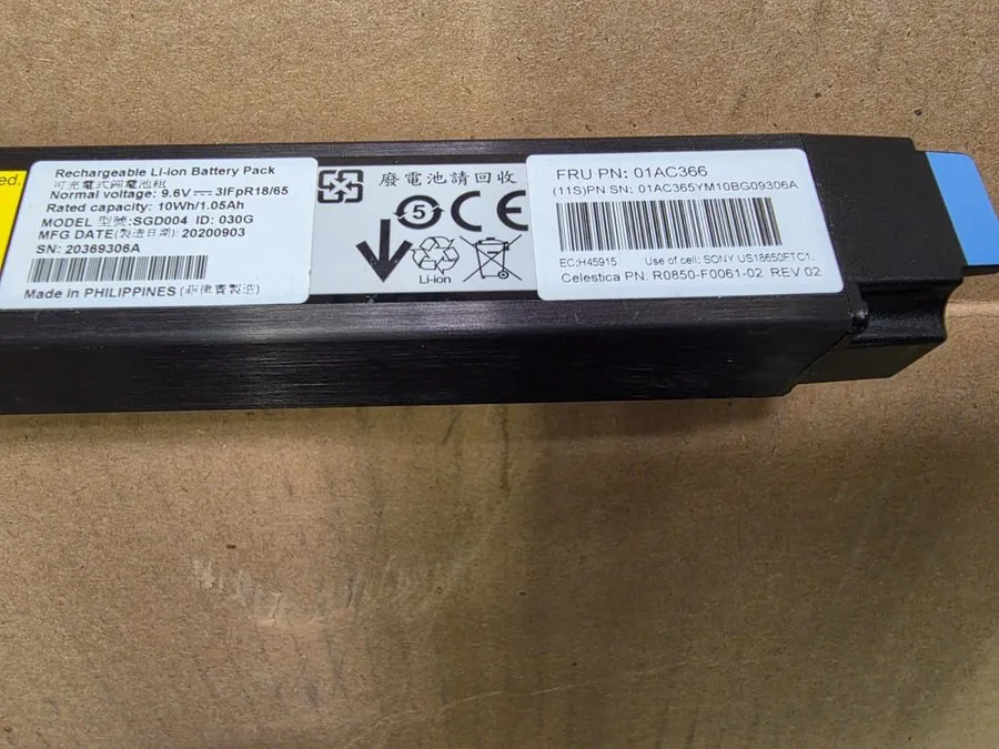 Батарея 2025 IBM 01AC366 01AC365 V5000 V5010 V5020 V5030 Gen2 Battery Storwize