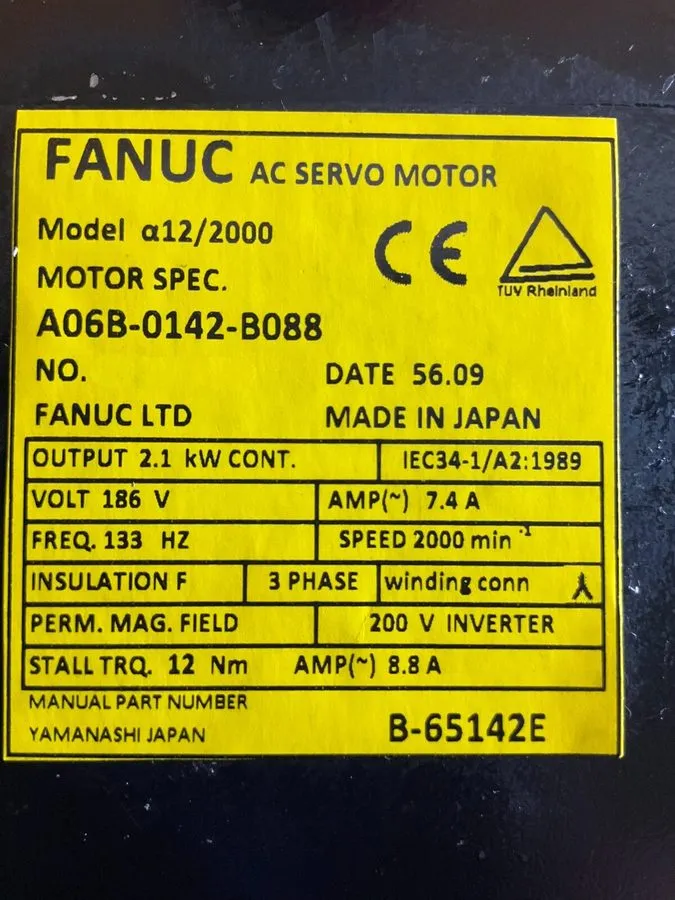 Серводвигатель Fanuc A06B-0142-B088 AC Servo Motor A12/2000 YEAR
