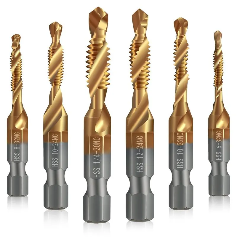 Режущий инструмент Combination Drill and Tap Set, HSS Titanium Thread Taps 6-32N