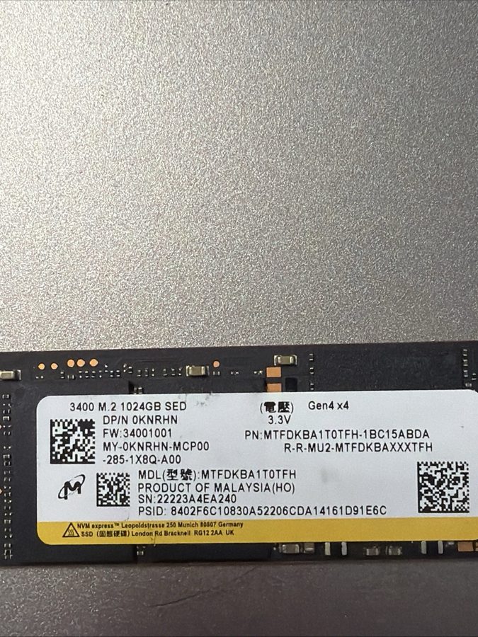 SSD-накопитель Dell 7520 Micron 1TB NVMe M2 SSD Solid State Drive MTFDKBA1T0TFH-