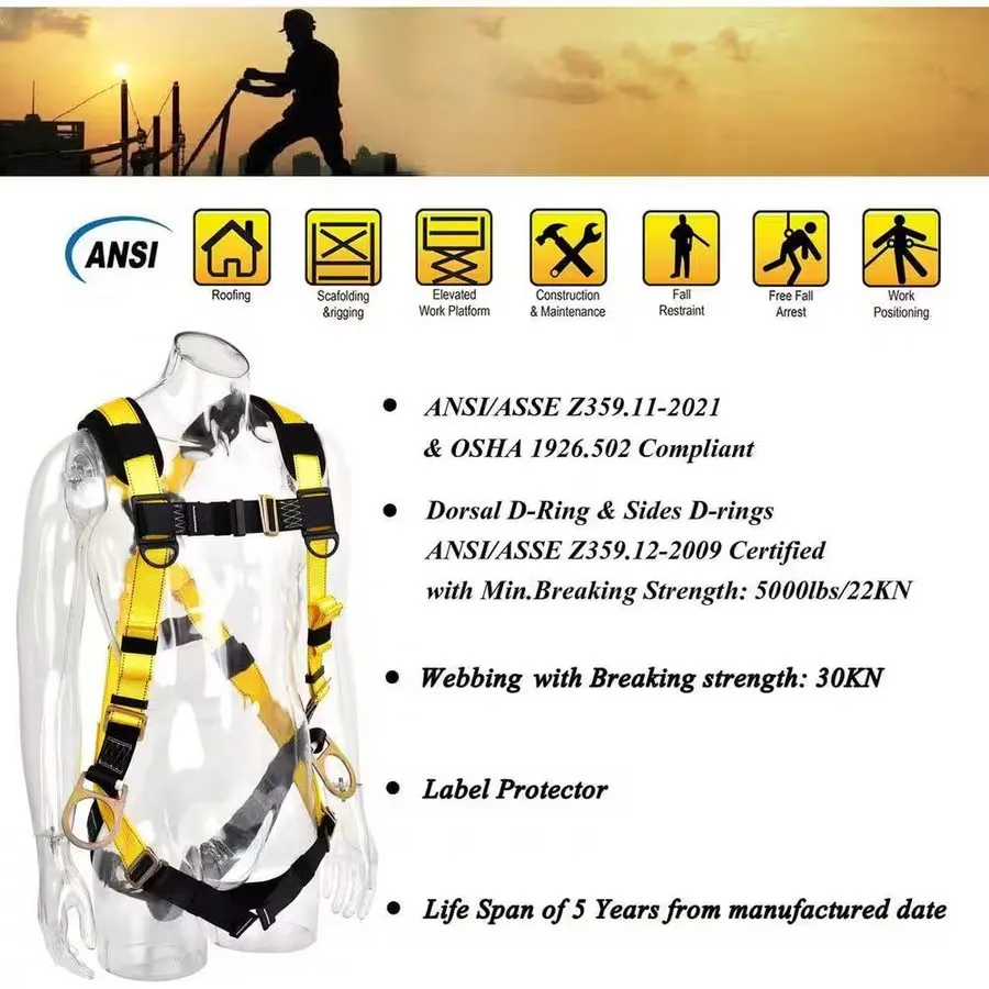 Жгут проводов Full Body Safety Harness Fall Protection 3D-Ring Back Support Belt