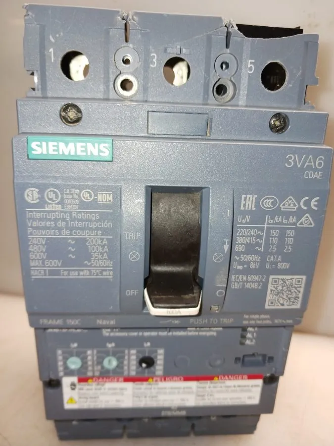 Автоматический выключатель SIEMENS 100 AMP CIRCUIT BREAKER 3 POLE 480 VAC 3VA611 — фото лота 1