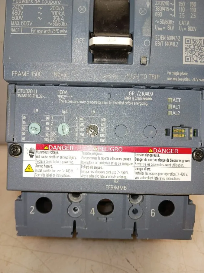 Автоматический выключатель SIEMENS 100 AMP CIRCUIT BREAKER 3 POLE 480 VAC 3VA611 — фото лота 2