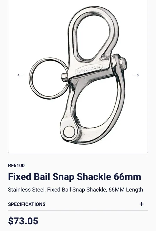Такелажная скоба Ronstan RF6100 Snap Shackle Fixed Eye 66mm
