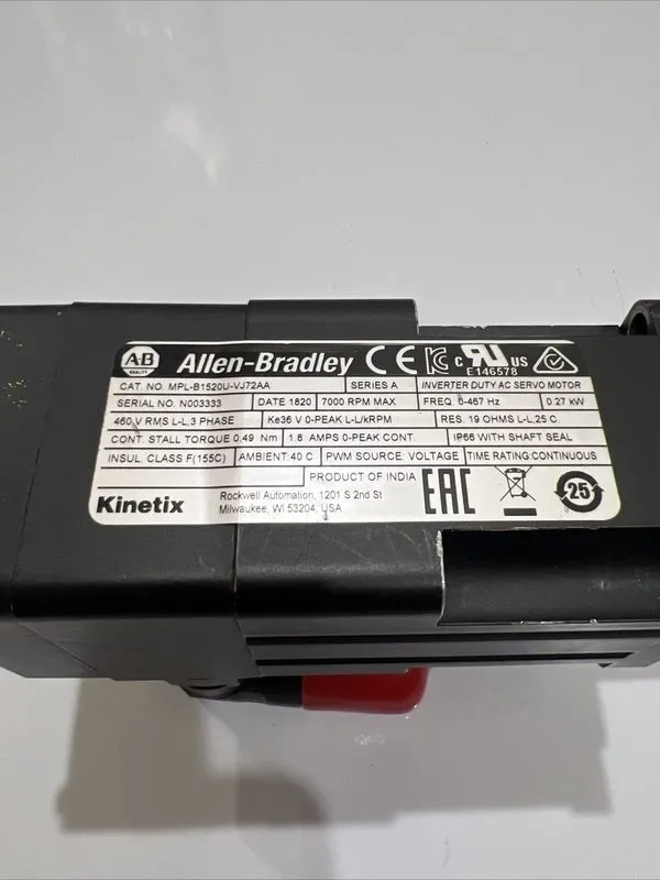 Серводвигатель Allen Bradley MPL-B1520U-VJ72AA Ser A 460V 7000RPM Servo Motor Ki — фото лота 2