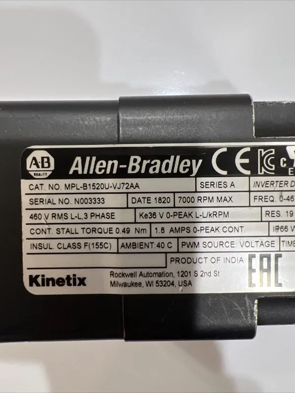 Серводвигатель Allen Bradley MPL-B1520U-VJ72AA Ser A 460V 7000RPM Servo Motor Ki — фото лота 3