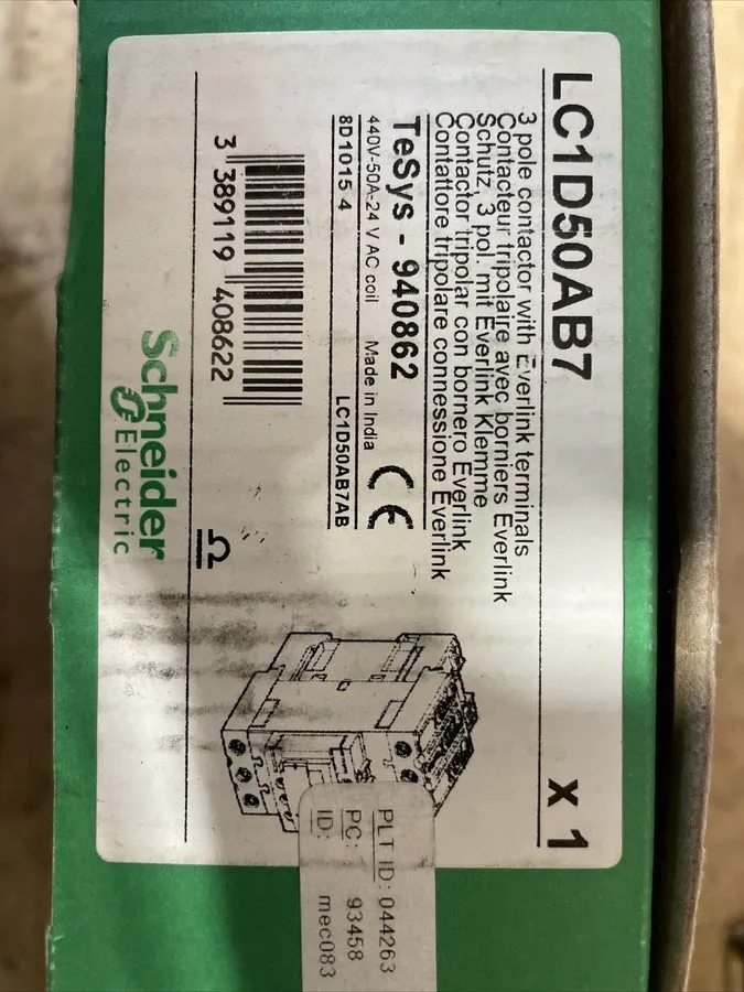 Контактор Schneider LC1D50AB7 TeSys D Magnetic Contactor 50A 24V AC — фото лота 1