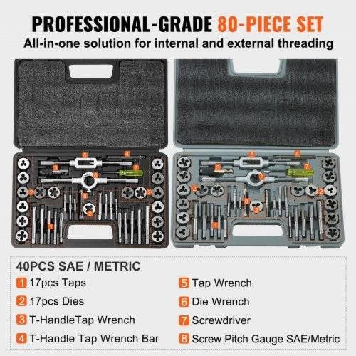 Режущий инструмент Tap and Die Set Metric and SAE Standard Bearing Steel Taps an — фото лота 2