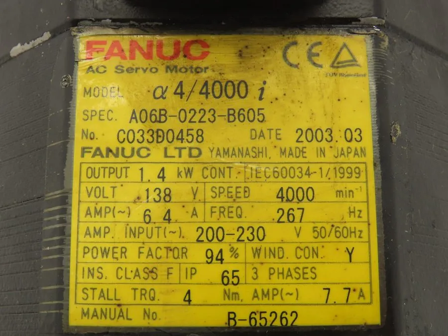 Серводвигатель Fanuc AC Servo Motor 5kw 5000 RPM 126V Encoder A860-2014-T301